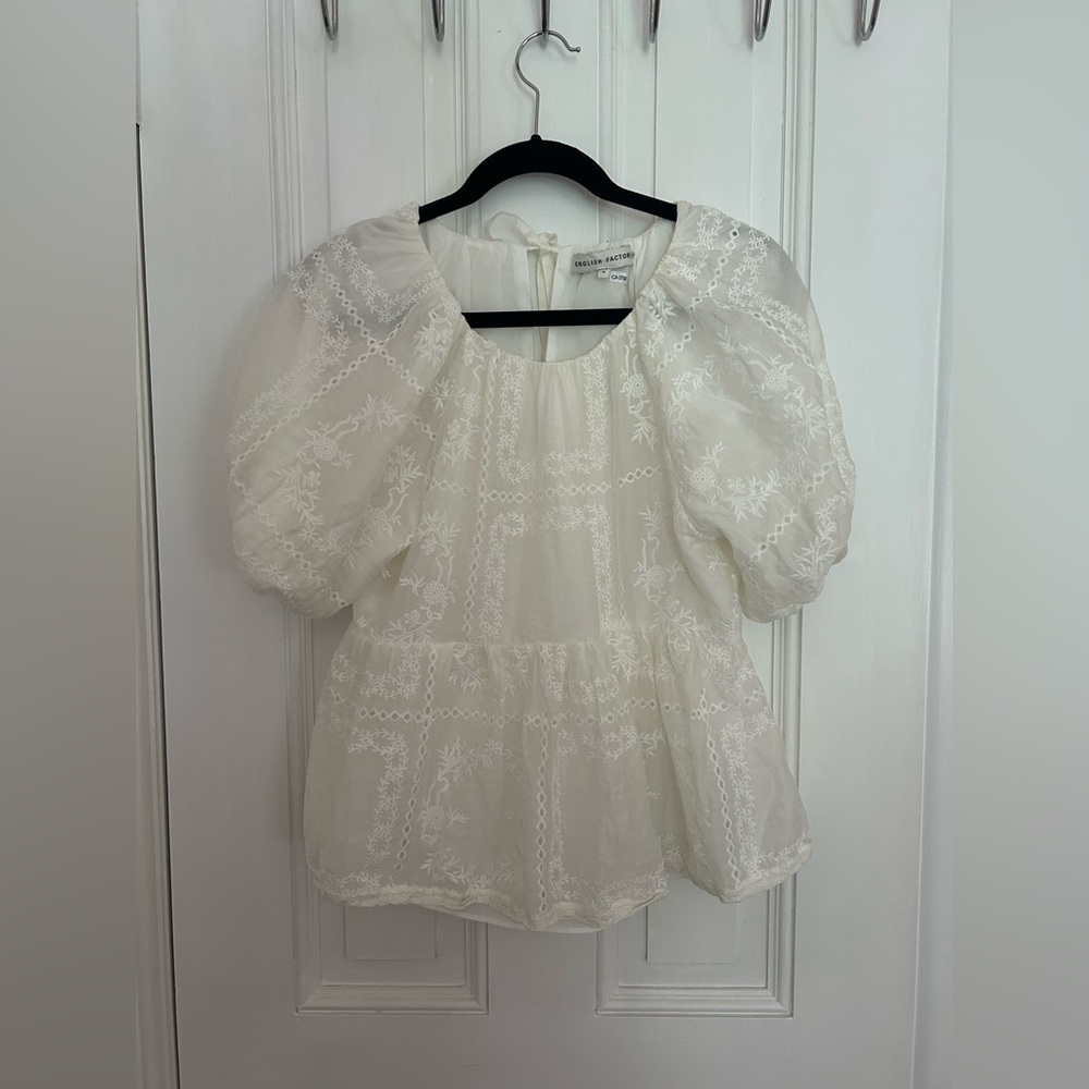 English Factory Cream Ruffled Peplum Blouse